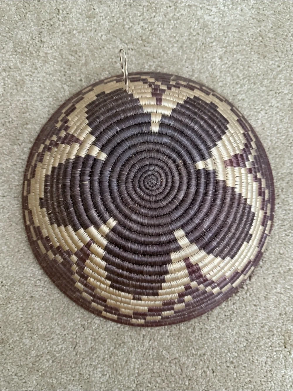 Boho Handwoven Coil Basket vintage purple
